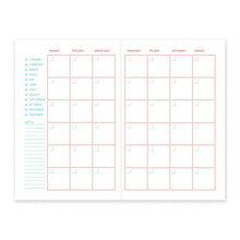 Load image into Gallery viewer, "Flexible Monthly Calendar" - 6 Month Risograph Planner